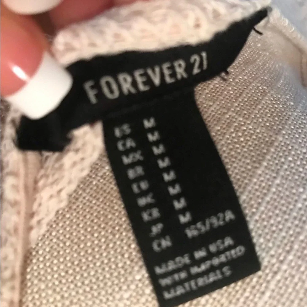 Forever 21 Knit Crop Top Long Sleeve Lightweight Blush Pink Size M - Picture 3 of 3